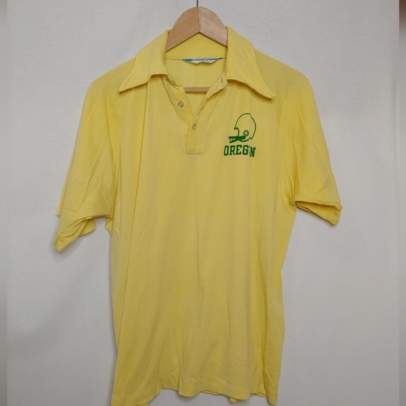 Vintage Champion University of Oregon Ducks Football Polo Shirt Yellow 60s 70s L - Picture 2 of 11